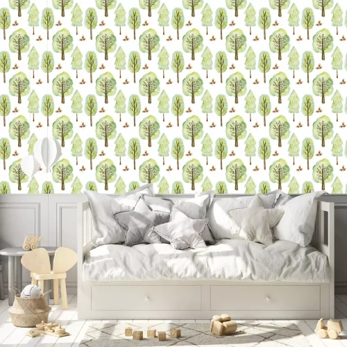 Behang Watercolor forest pattern.