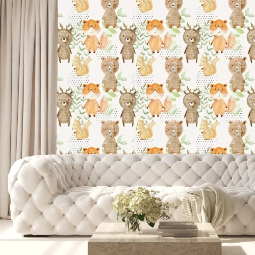 Behang Watercolor forest pattern.