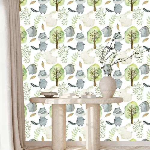 Behang Watercolor forest pattern.