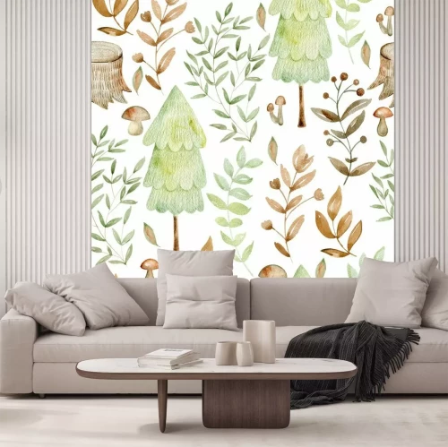 Sticker Watercolor forest pattern.