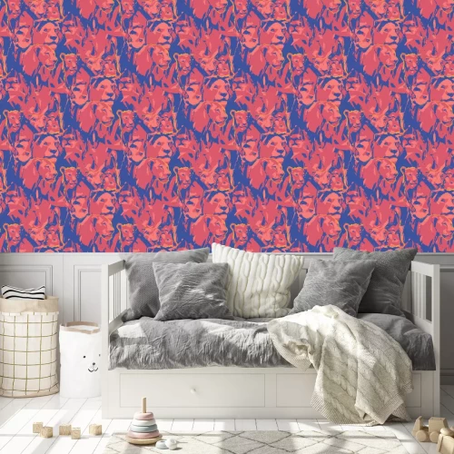 Behang Abstract patroon met leeuwen