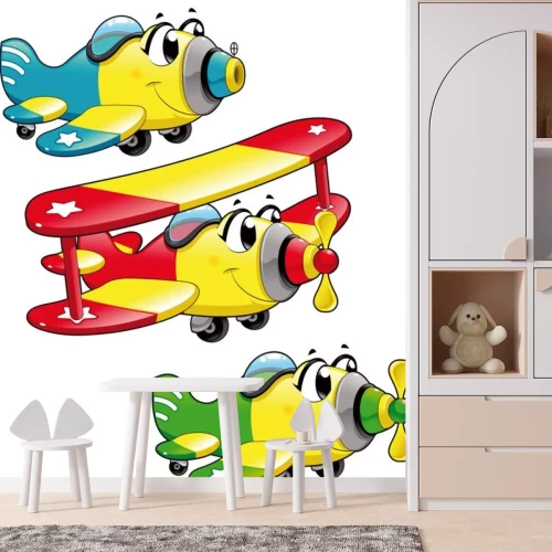 Sticker Drie lachende vliegtuigen in verschillende kleuren