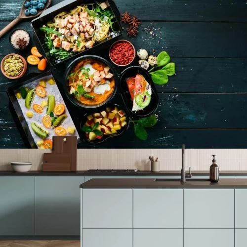 Fotobehang Een set elegant geserveerde gerechten