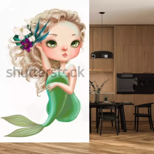 Sticker Blonde zeemeermin met bloemen in haar haar