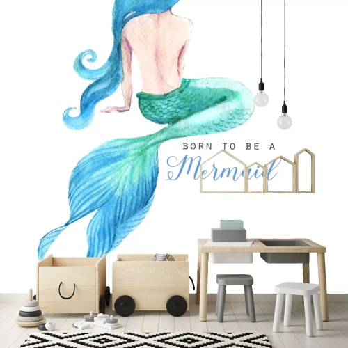 Sticker Blauwharige meermin die een illustratie van de kroonpastelkleur draagt
