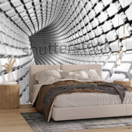 Fotobehang Witte geometrische 3D tunnel