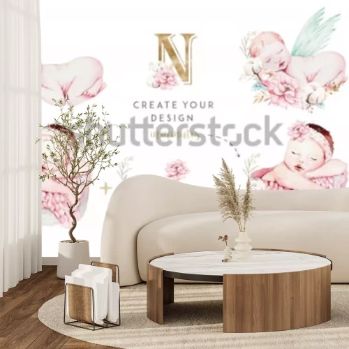 Sticker Slapende pasgeborenen tussen roze bloemen