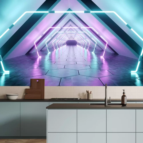 Fotobehang Futuristische tunnel met neon