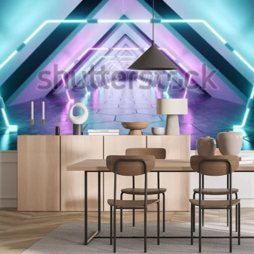 Fotobehang Futuristische tunnel met neon