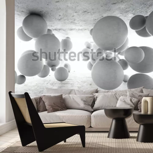 Fotobehang Grijze geometrische bollen in 3D-ruimte