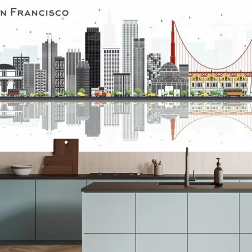 Sticker San Francisco USA City Skyline with Gray Buildings Isolated on White.