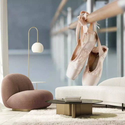 Fotobehang Roze balletschoenen hangen aan een barre in de balletzaal