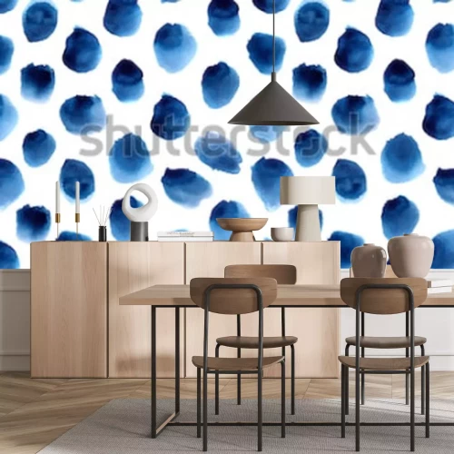 Sticker naadloze patroon van handgeschilderde aquarel blauwe stippen