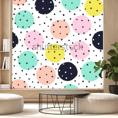 Sticker Creatief naadloos patroon met hand getrokken texturen. Abstracte achtergrond. Polka dot patroon.