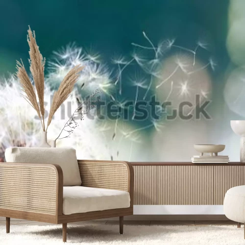 Fotobehang Vliegende paardenbloemzaden