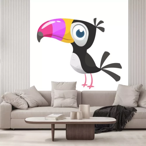 Sticker Toucan cartoon. Vector icon of toucan bird. Exotic colorful bird illustration