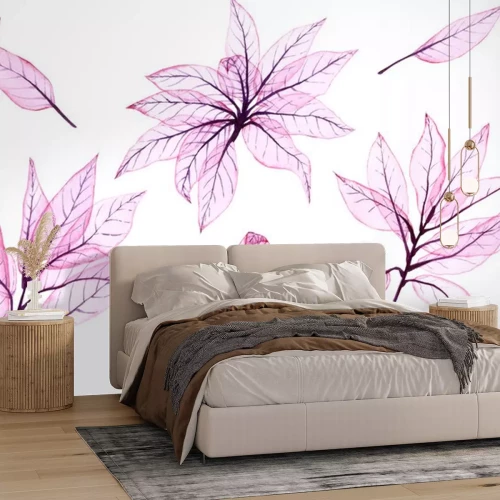 Sticker Watercolor transparent leaves. Hand painted pink leaves perfect for card making and label. Illustration