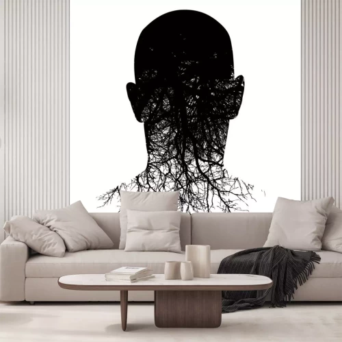 Sticker Bomen gegraveerd in de omtrek van het hoofd van een man