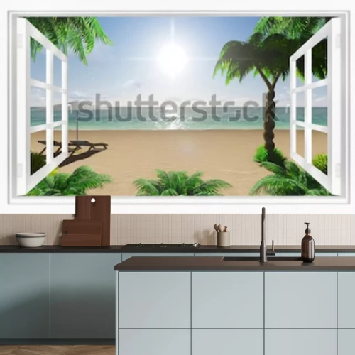 Fotobehang Tropisch uitzicht op zee vanaf het strand