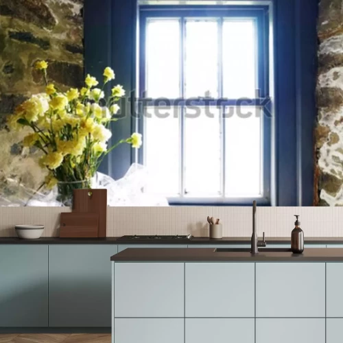 Fotobehang Bloeit dichtbij venster