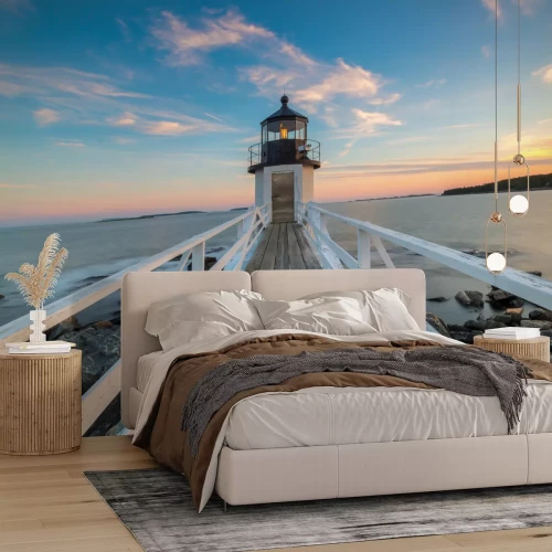 Fotobehang Vuurtoren aan zee in 3D