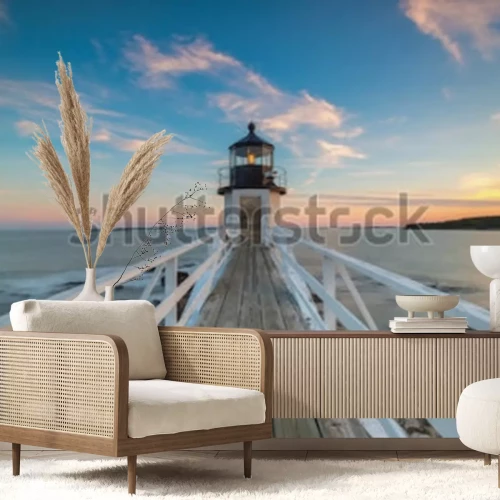 Fotobehang Vuurtoren aan zee in 3D