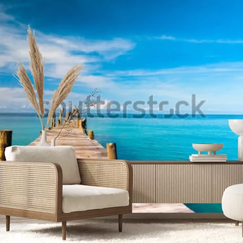 Fotobehang Pier op blauwe oceaan