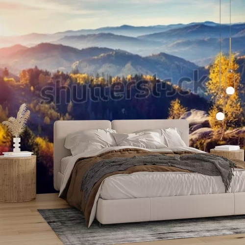 Fotobehang Landschapszonsopgang boven de bergen