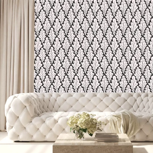 Behang Stylized colorful silhouette oak leaves seamless pattern. Nature universal textures. Hand drawn decorative floral ornamental background. Vector illustration