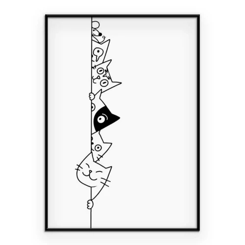 Poster Katten die achter de muur vandaan gluren