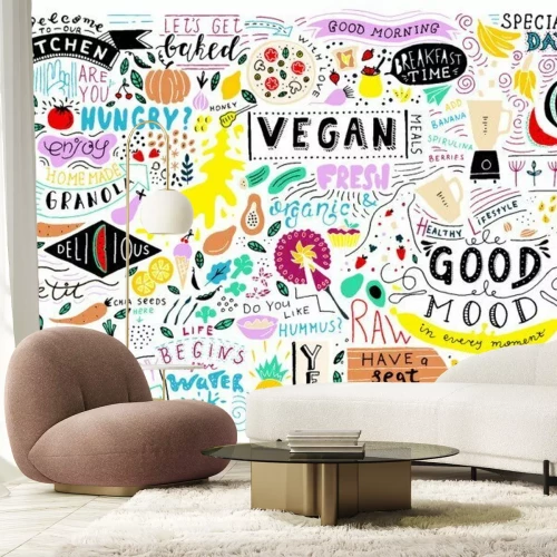 Sticker Kitchen doodle pattern, cafe template design. Sketchy food, kitchen wall art. Restaurant wall doodle.