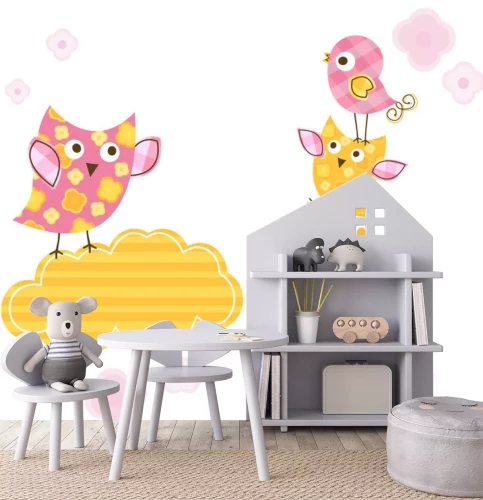 Sticker Gele en roze giraffen en vogels