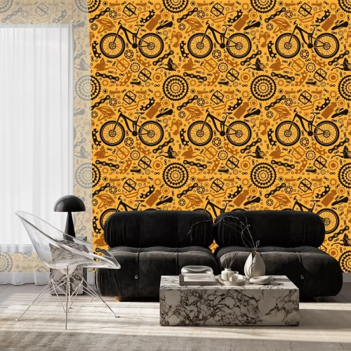 Behang Seamless pattern of bicycle parts. Vector image.