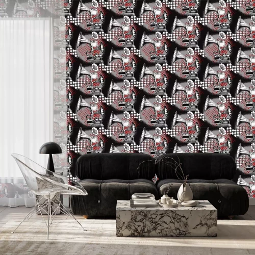 Behang Gramophone. Seamless pattern. Suitable for fabric, wrapping paper, oilcloth and other home and designer products