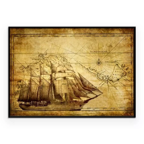 Poster Zeilschip in retrostijl en kaart