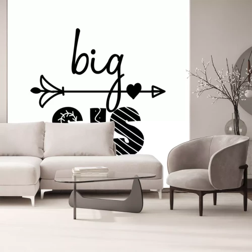 Sticker Big Sis, big Sister - Scandinavian style illustration text for clothes. Inspirational quote baby shower card, invitation, banner. Kids calligraphy background, lettering typography poster.