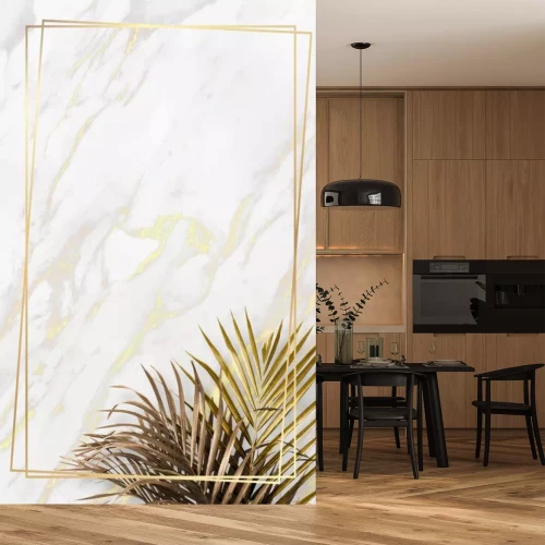 Sticker Betoverend marmeren oppervlak en bladeren