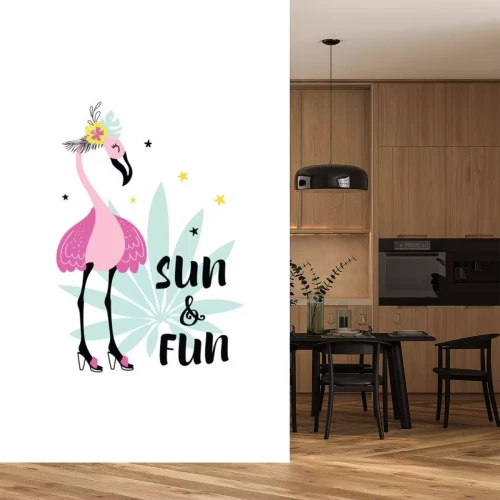 Sticker Funny illustration with pink flamingo
