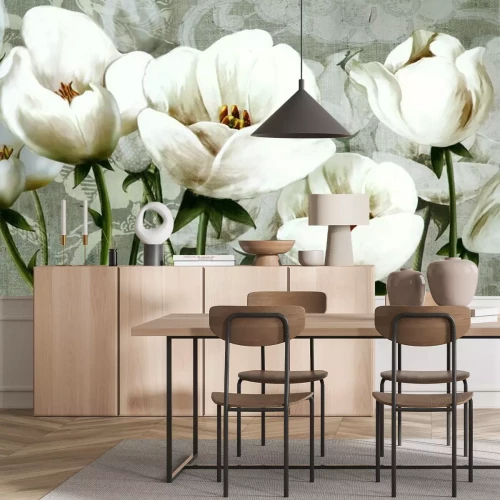 Fotobehang Abstracte witte tulpen