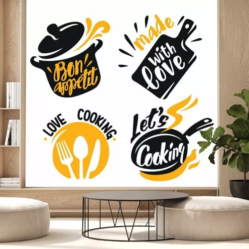 Fotobehang cooking lettering elements icons on white