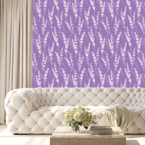 Behang Lavender flowers purple vector seamless pattern. Beautiful violet lavender retro background. Elegant fabric on light background Surface pattern design.
