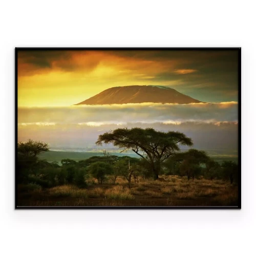 Poster Savanne en Kilimanjaro tussen de wolken
