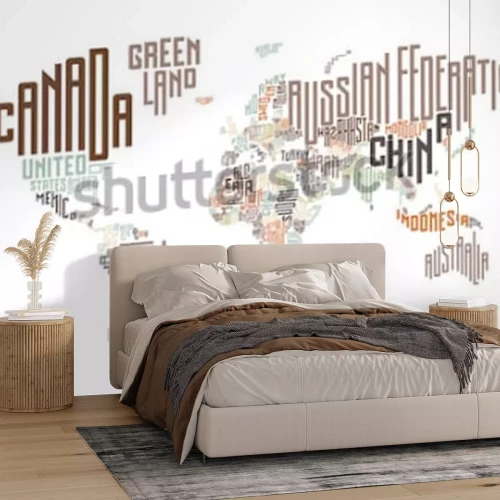 Sticker Wereldkaart gemaakt van typografische landnamen. Vector illustratie.