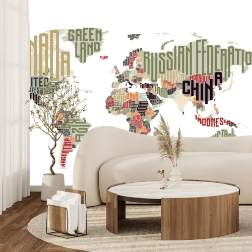 Sticker Wereldkaart gemaakt van typografische landnamen. Vector illustratie.