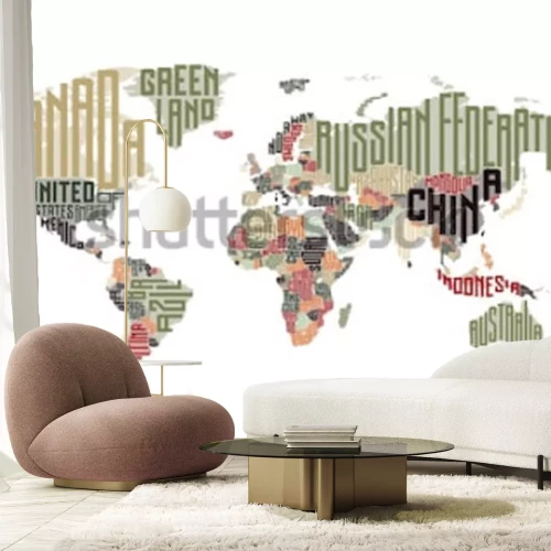 Sticker Wereldkaart gemaakt van typografische landnamen. Vector illustratie.