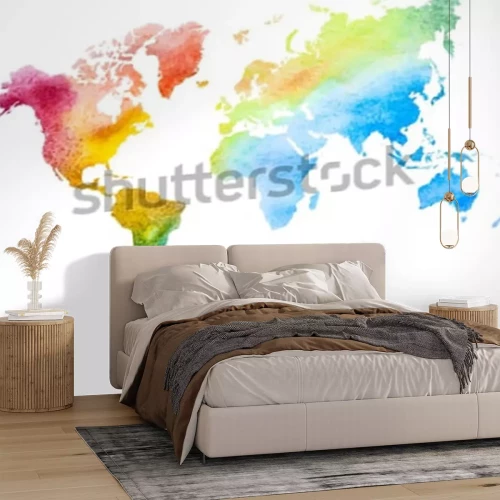 Sticker hand getrokken aquarel wereldkaart geïsoleerd op wit. Vector versie