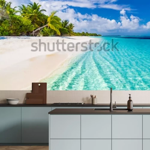 Fotobehang Tropische palmbomen en oceaan