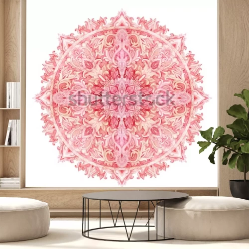 Sticker Aquarel mandala. Hand getekend patroon in Oost-stijl. Sierkantpatroon voor ontwerp in tribale en boho-stijlen. Traditioneel kant dat op witte achtergrond wordt geïsoleerd.