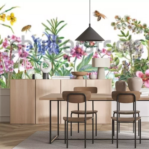 Sticker Veld bloemen op retro afbeelding