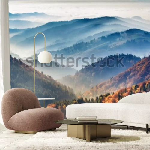 Fotobehang Bergen in grijze mist